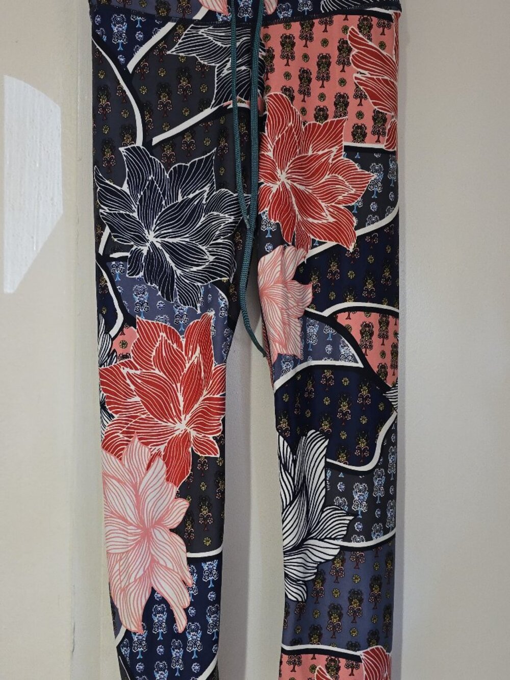 The Upside Floral Print High-Rise Leggings Navy Coral Drawstring Activewear